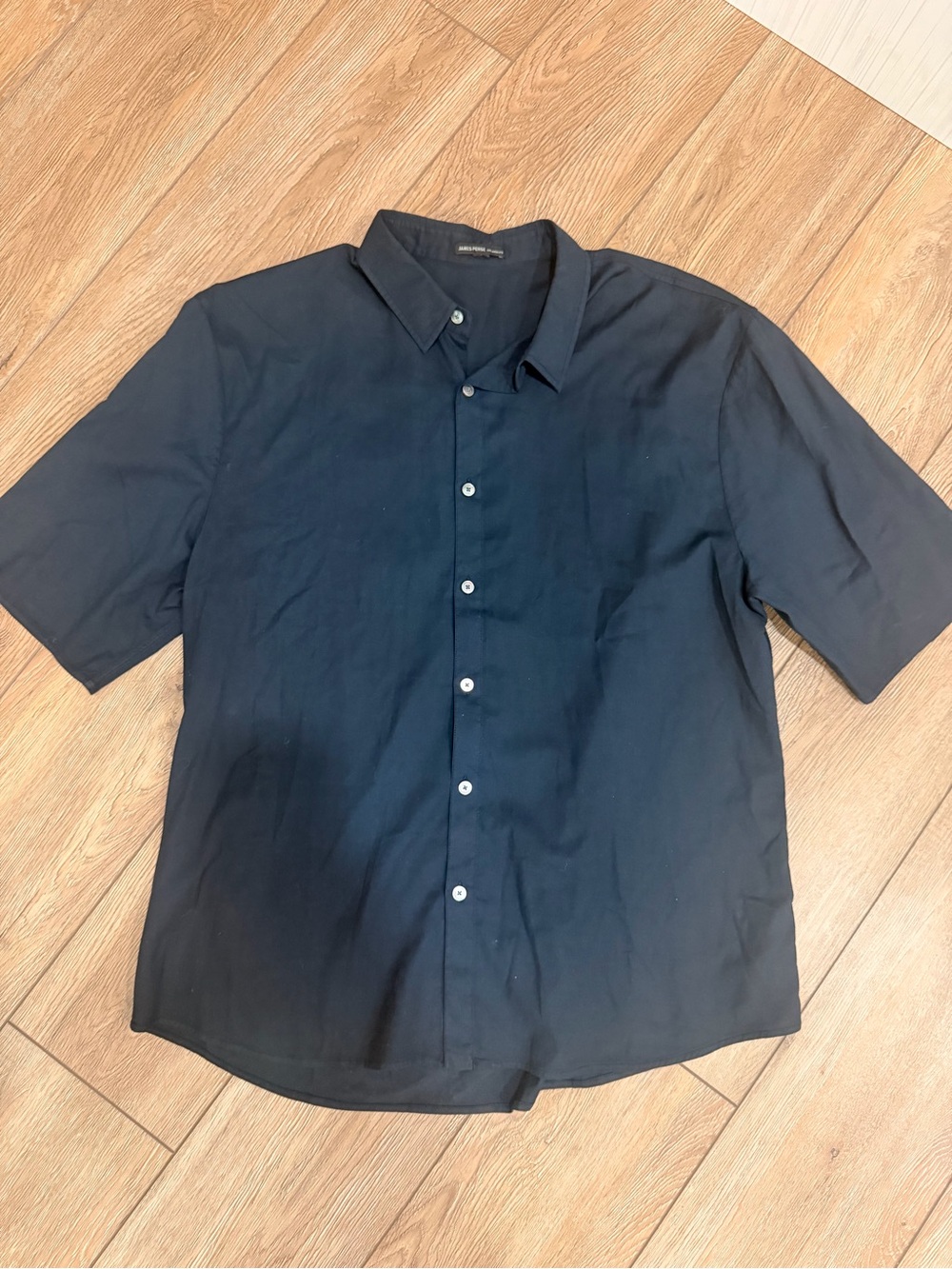 James Perse Black Short-Sleeve Button Down Shirt
